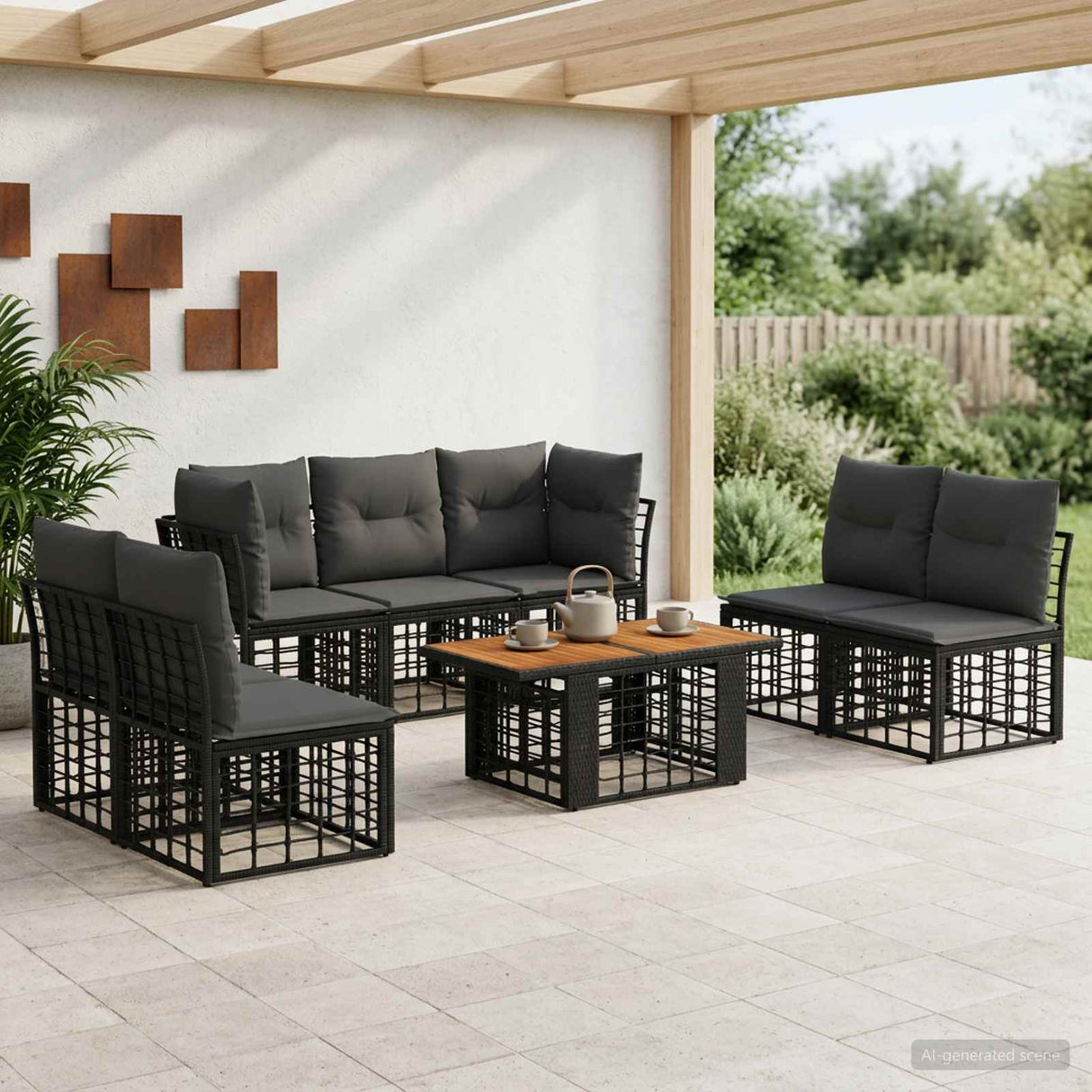 vidaXL Garden Sofa Set 8 pcs Black and Dark Grey poly rattan