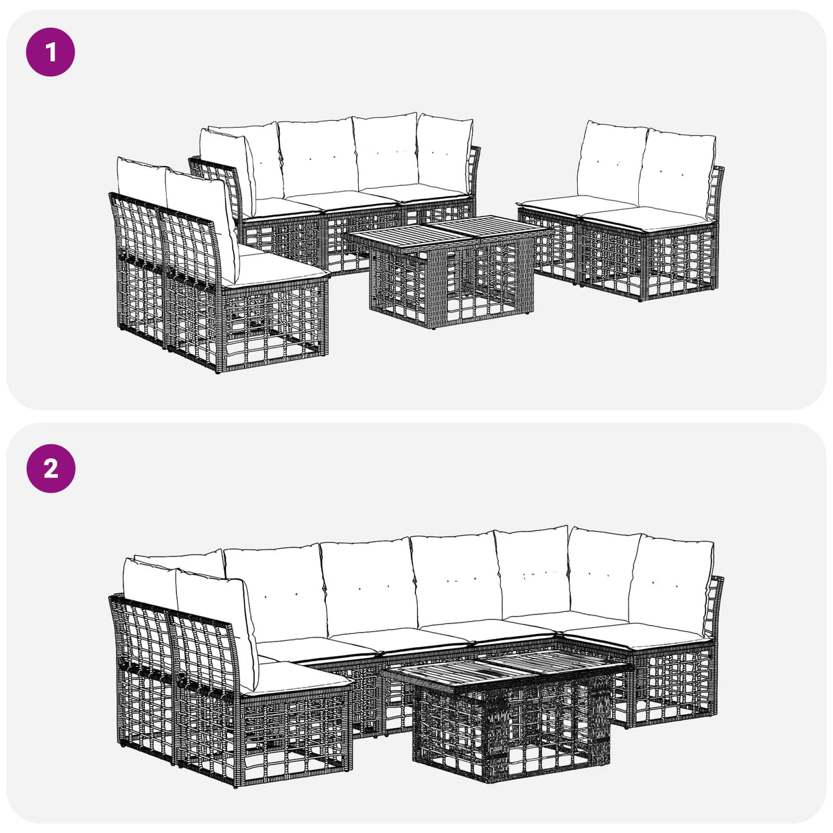 vidaXL Garden Sofa Set 8 pcs Black and Dark Grey poly rattan
