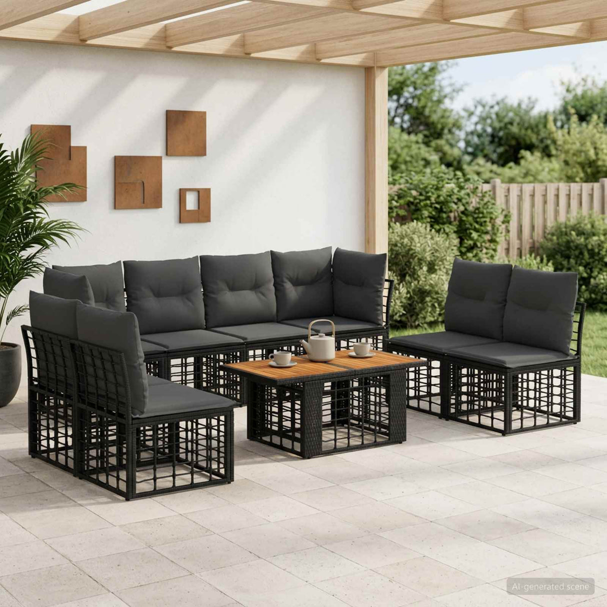 vidaXL Garden Sofa Set 9 pcs Black and Dark Gray poly rattan