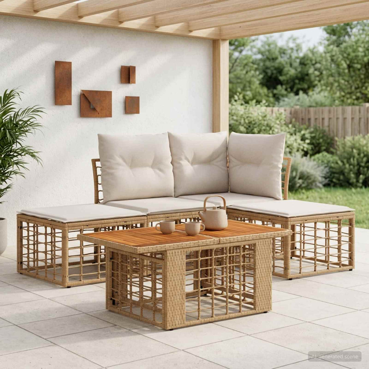 vidaXL Tuinbank Set 5 st Zwart en Donkergrijs poly rattan
