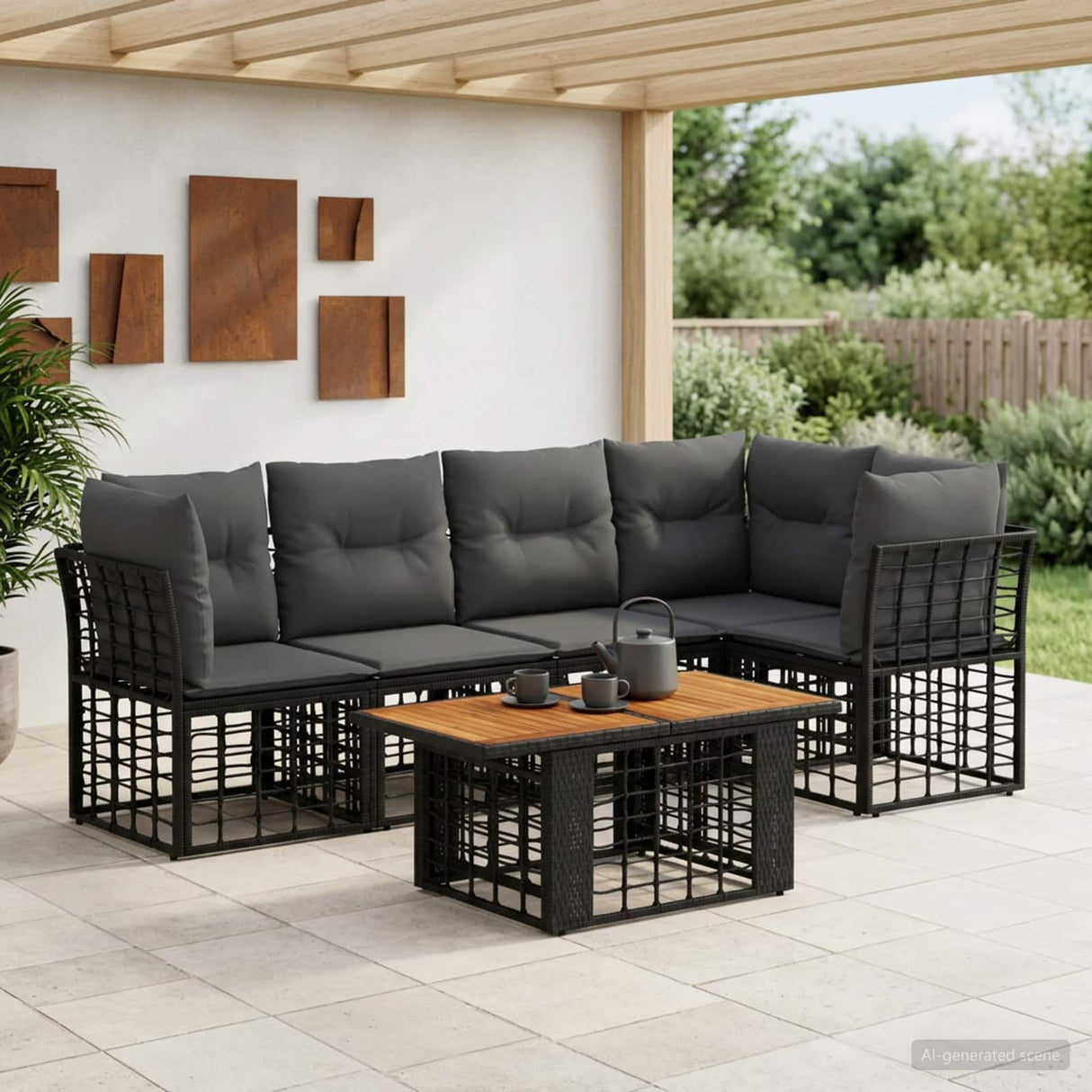 vidaXL Tuinbank Set 6 st Zwart en Donkergrijs poly rattan