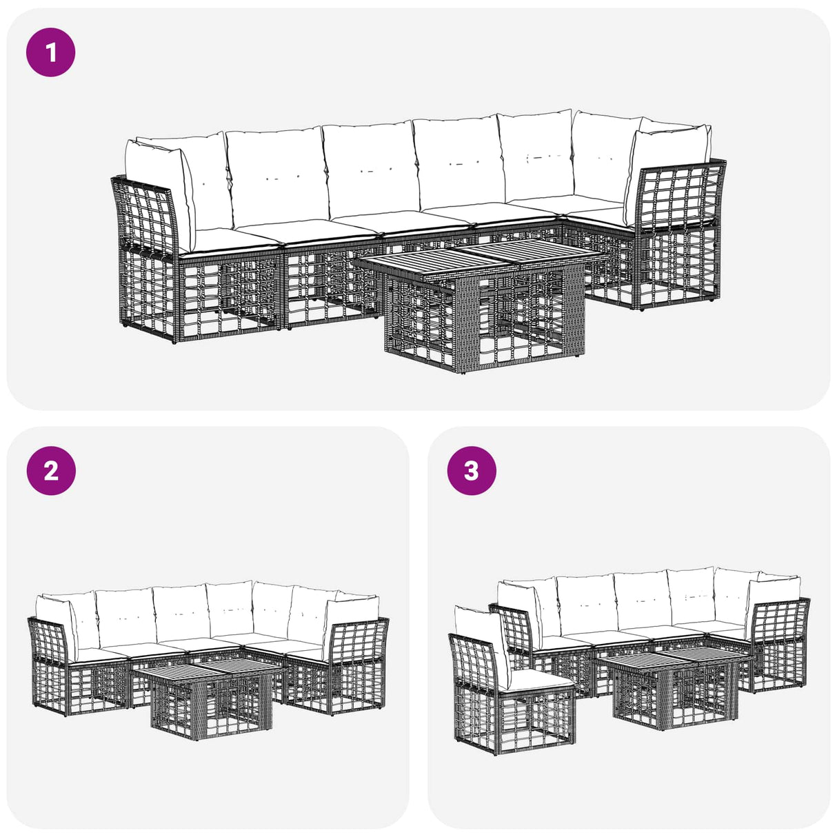 vidaXL Tuinbank Set 6 st Zwart en Donkergrijs poly rattan