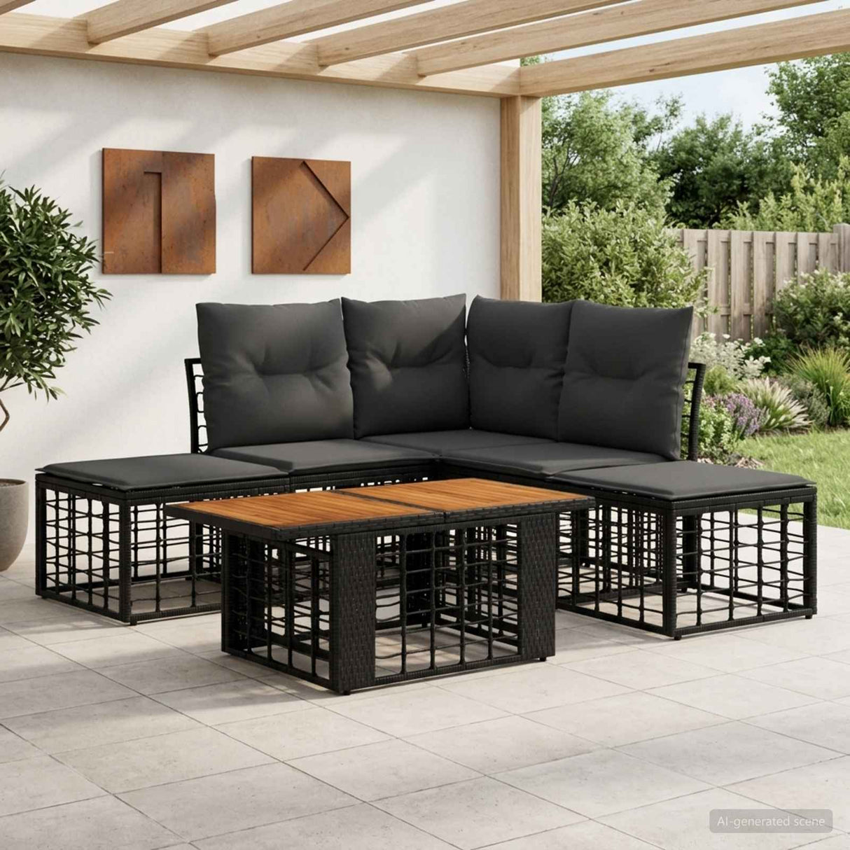 vidaXL Tuinbank Set 6 st Zwart en Donkergrijs poly rattan