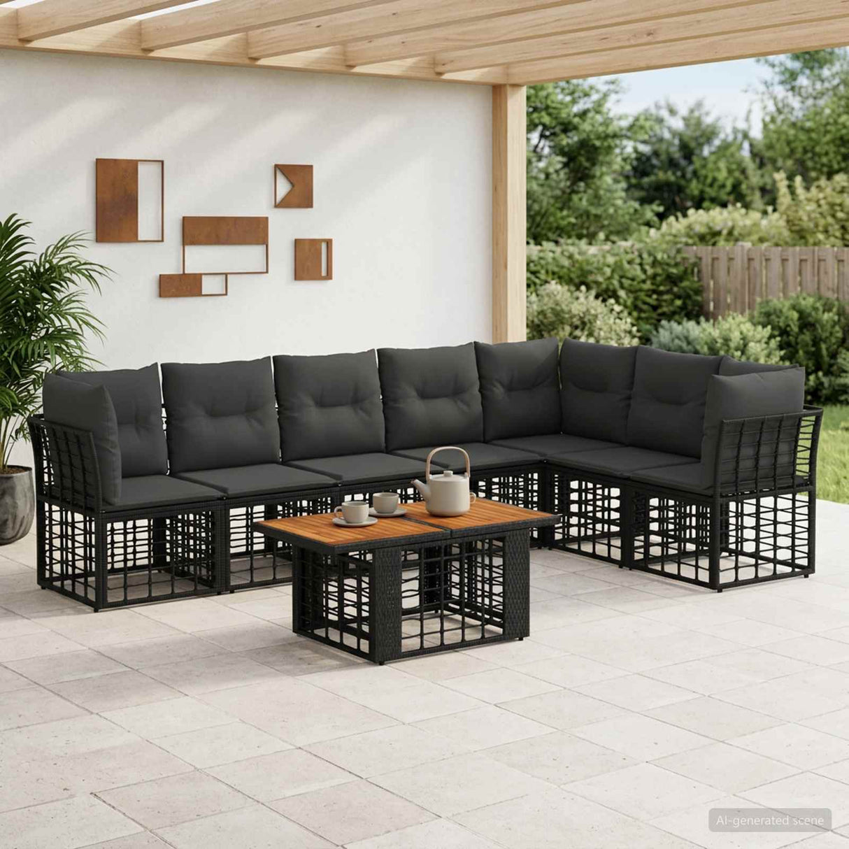 vidaXL Tuinbank Set 8 st Zwart en Donkergrijs poly rattan