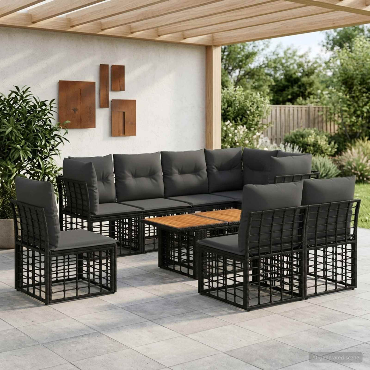vidaXL Tuinbank Set 9 st Zwart en Donkergrijs poly rattan