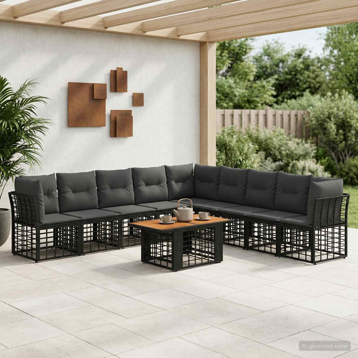 vidaXL Tuinbank Set 10 st Zwart en Donkergrijs poly rattan