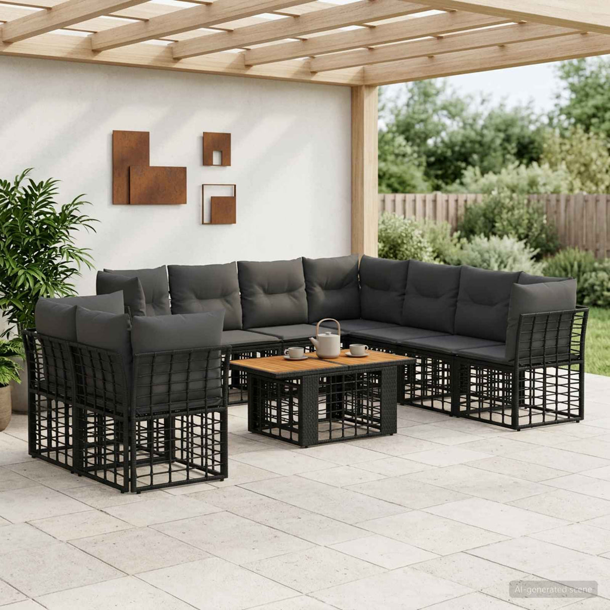 vidaXL Tuinbank Set 10 st Zwart en Donkergrijs poly rattan