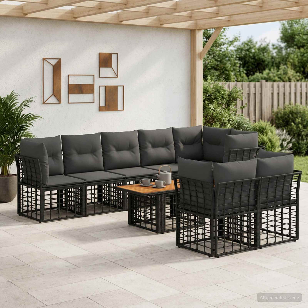 vidaXL Tuinbank Set 9 st Zwart en Donkergrijs poly rattan