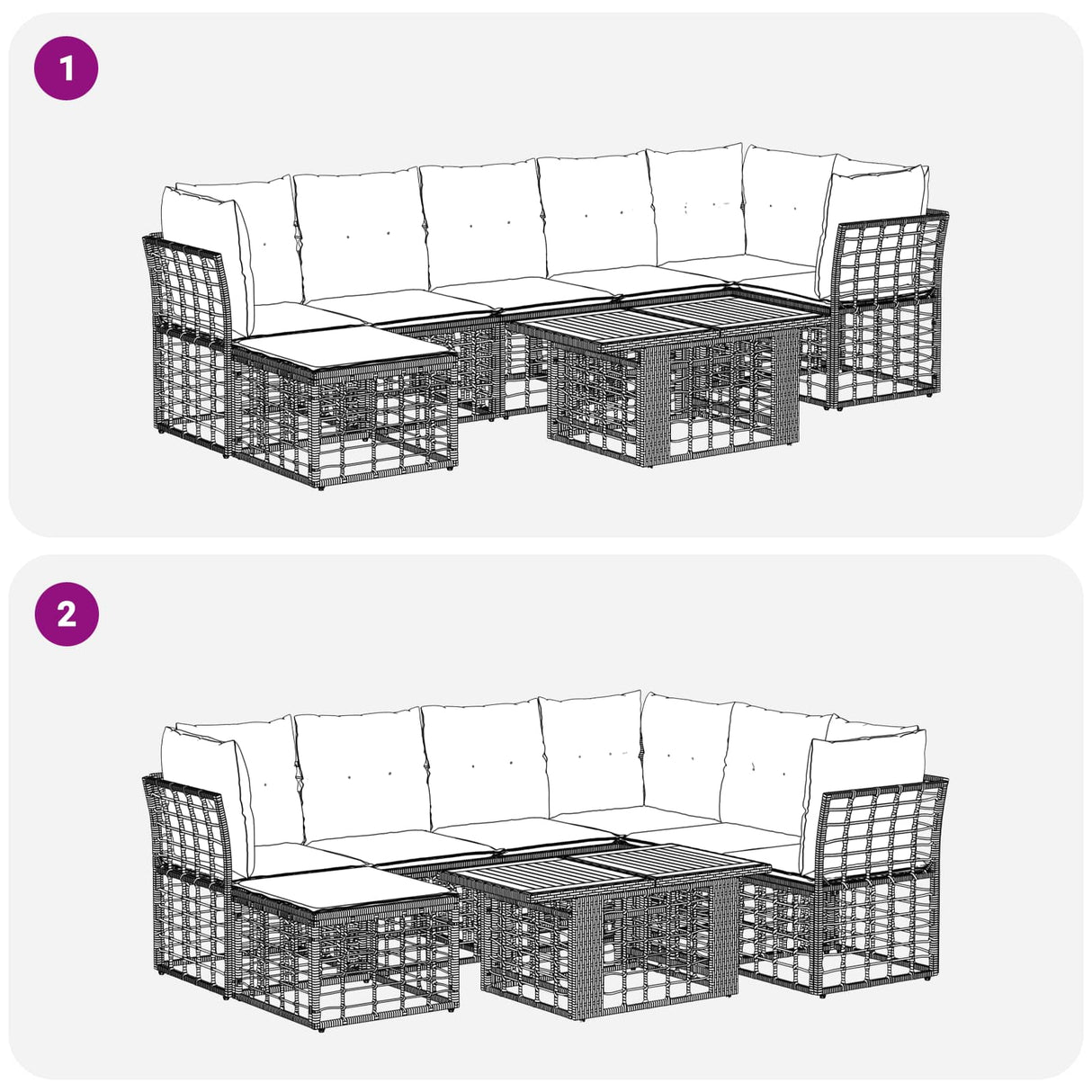 vidaXL Tuinbank Set 8 st Zwart en Donkergrijs poly rattan