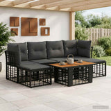 vidaXL Tuinbank Set 7 st Zwart en Donkergrijs poly rattan