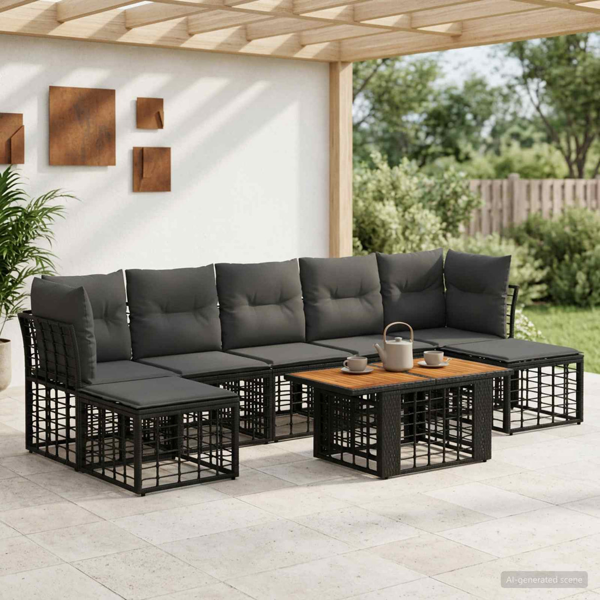 vidaXL Tuinbank Set 8 st Zwart en Donkergrijs poly rattan