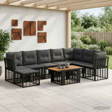 vidaXL Tuinbank Set 9 st Zwart en Donkergrijs poly rattan