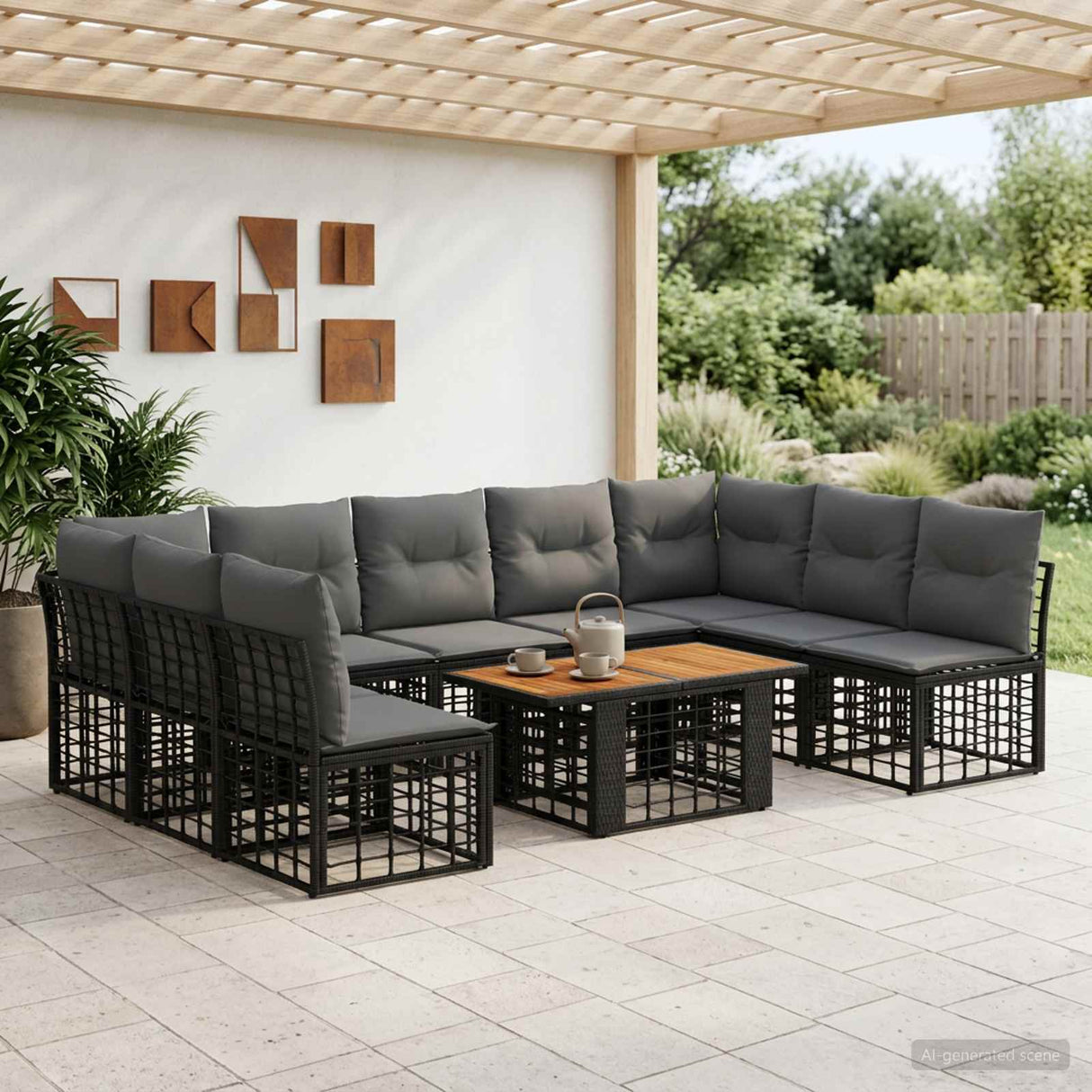 vidaXL Tuinbank Set 10 st Zwart en Donkergrijs poly rattan