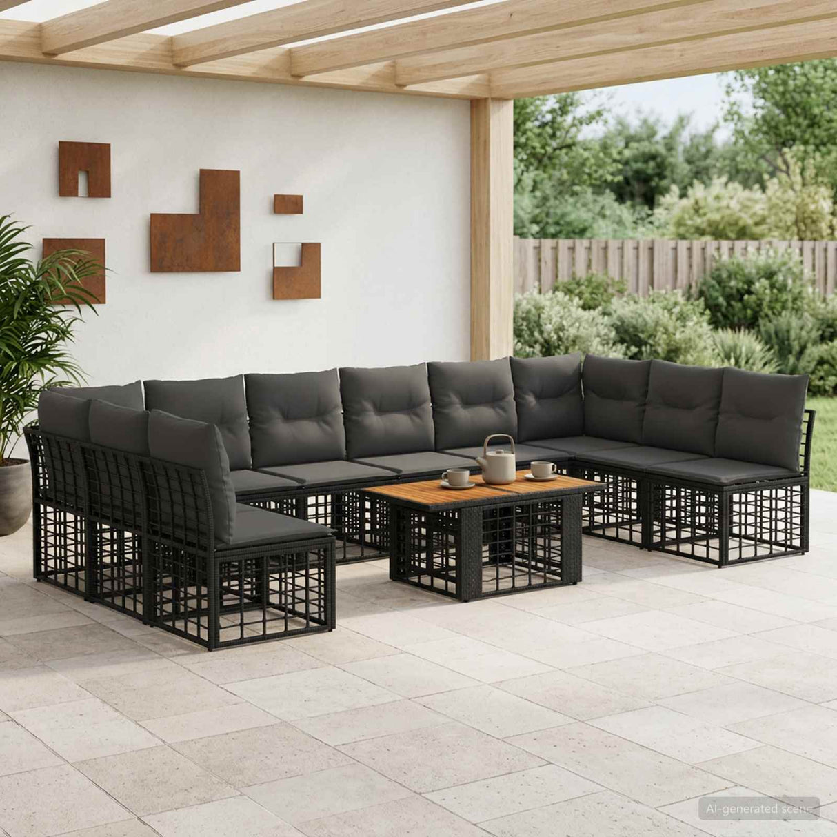 vidaXL Tuinbank Set 11 st Zwart en Donkergrijs poly rattan