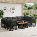 vidaXL Garden Bench Set 10 pcs Black and Dark Grey poly rattan