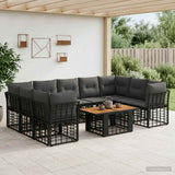 vidaXL Garden Bench Set 10 pcs Black and Dark Grey poly rattan