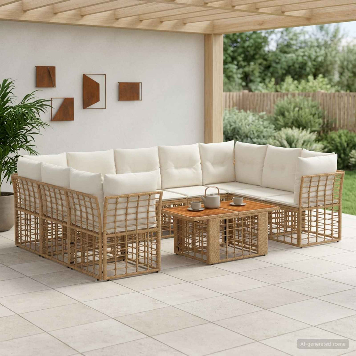vidaXL Garden Bench Set 10 pcs Black and Dark Grey poly rattan