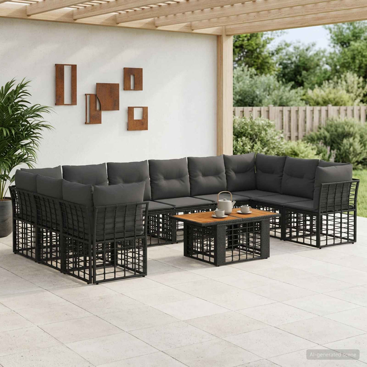 vidaXL Tuinbank Set 11 st Zwart en Donkergrijs poly rattan