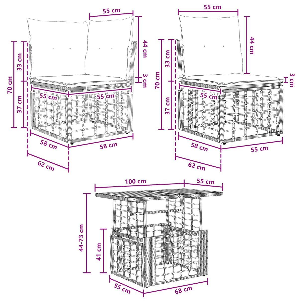 vidaXL Tuinbank Set 11 st Zwart en Donkergrijs poly rattan