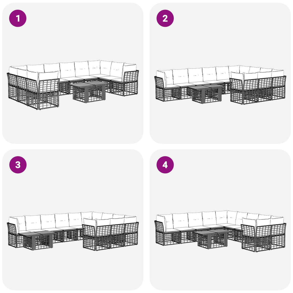 vidaXL Tuinbank Set 11 st Zwart en Donkergrijs poly rattan