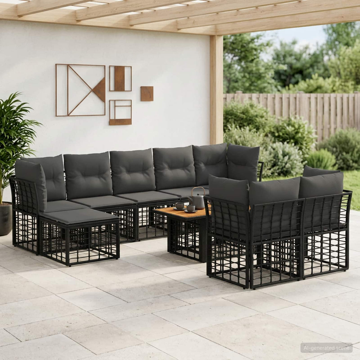 vidaXL Tuinbank Set 10 st Zwart en Donkergrijs poly rattan