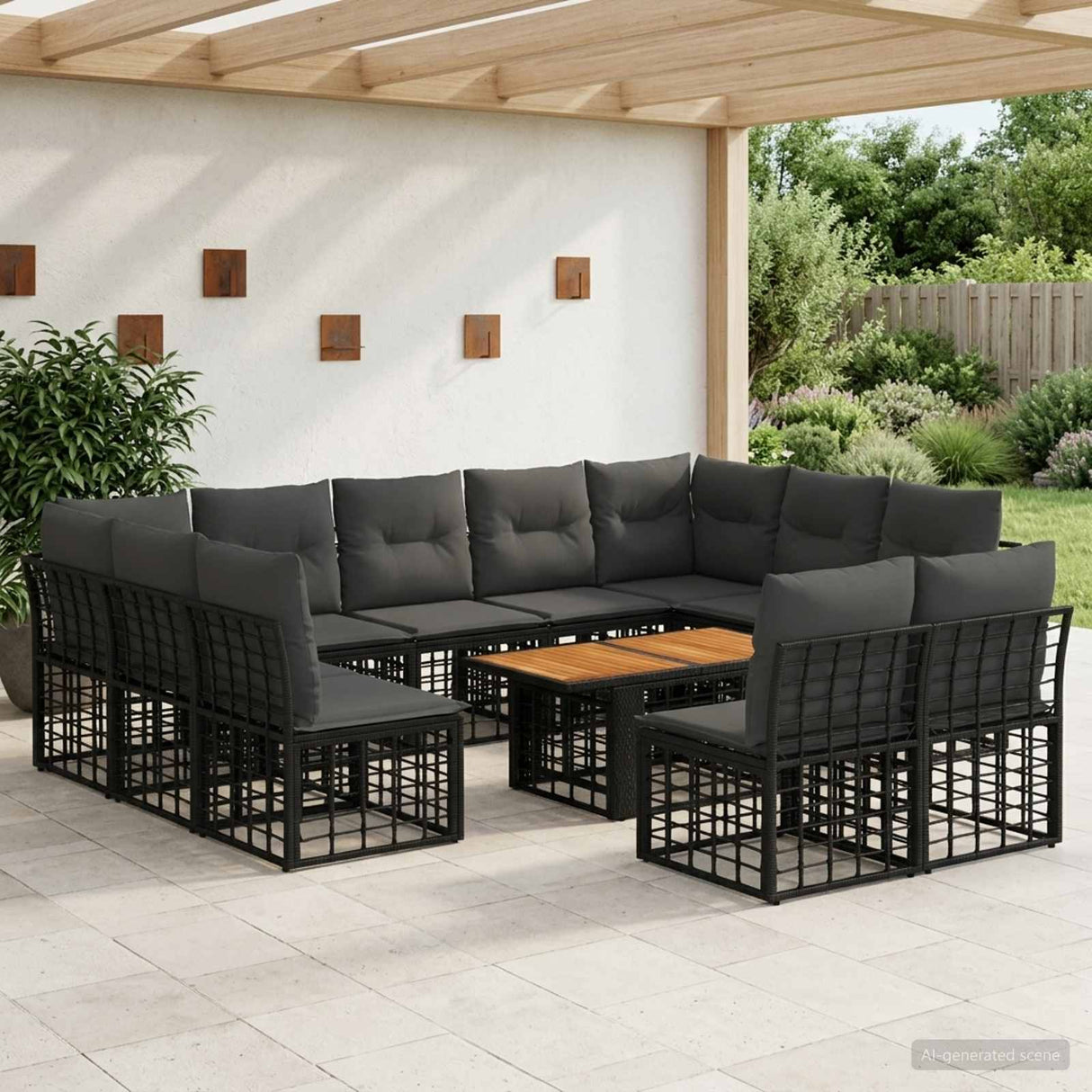 vidaXL Tuinbank Set 12 st Zwart en Donkergrijs poly rattan