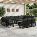 vidaXL Tuinbank Set 14 st Zwart en Donkergrijs poly rattan