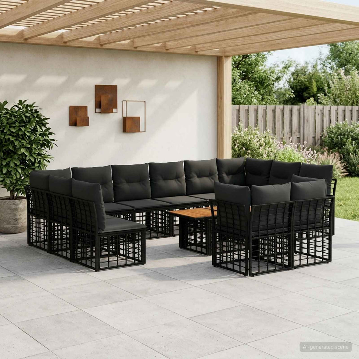 vidaXL Tuinbank Set 13 st Zwart en Donkergrijs poly rattan