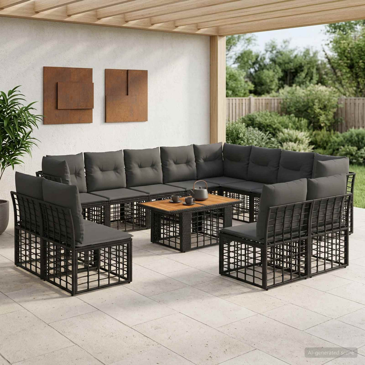 vidaXL Tuinbank Set 13 st Zwart en Donkergrijs poly rattan