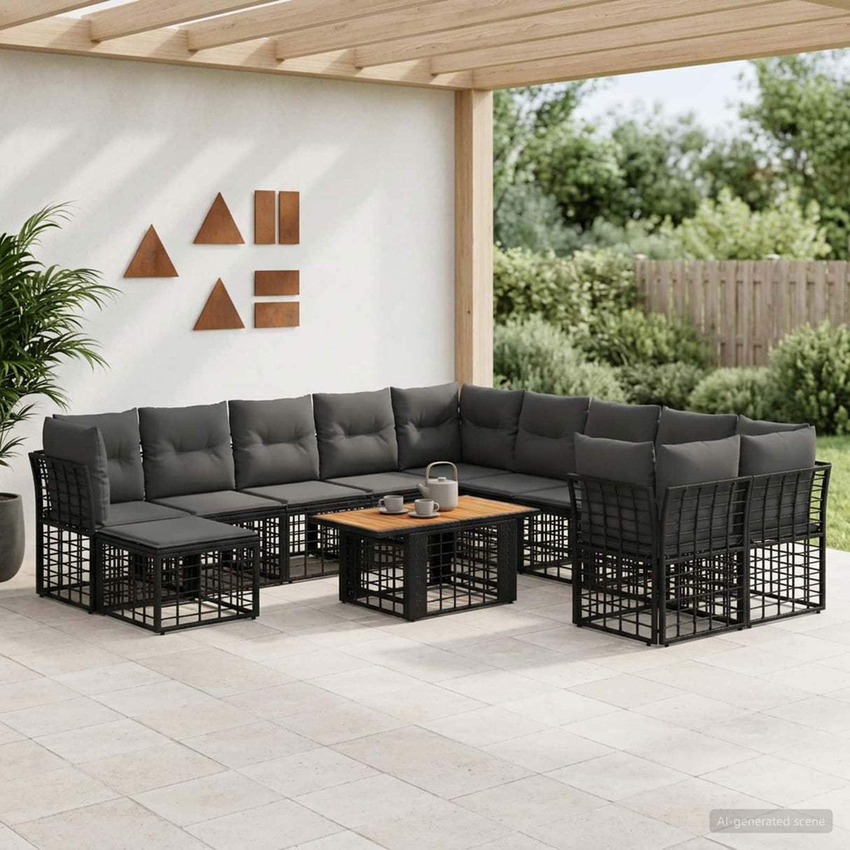 vidaXL Tuinbank Set 12 st Zwart en Donkergrijs poly rattan