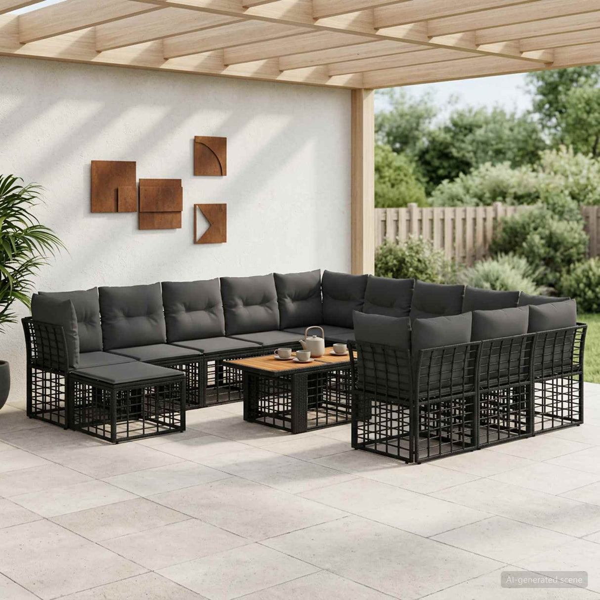 vidaXL Tuinbank Set 13 st Zwart en Donkergrijs poly rattan