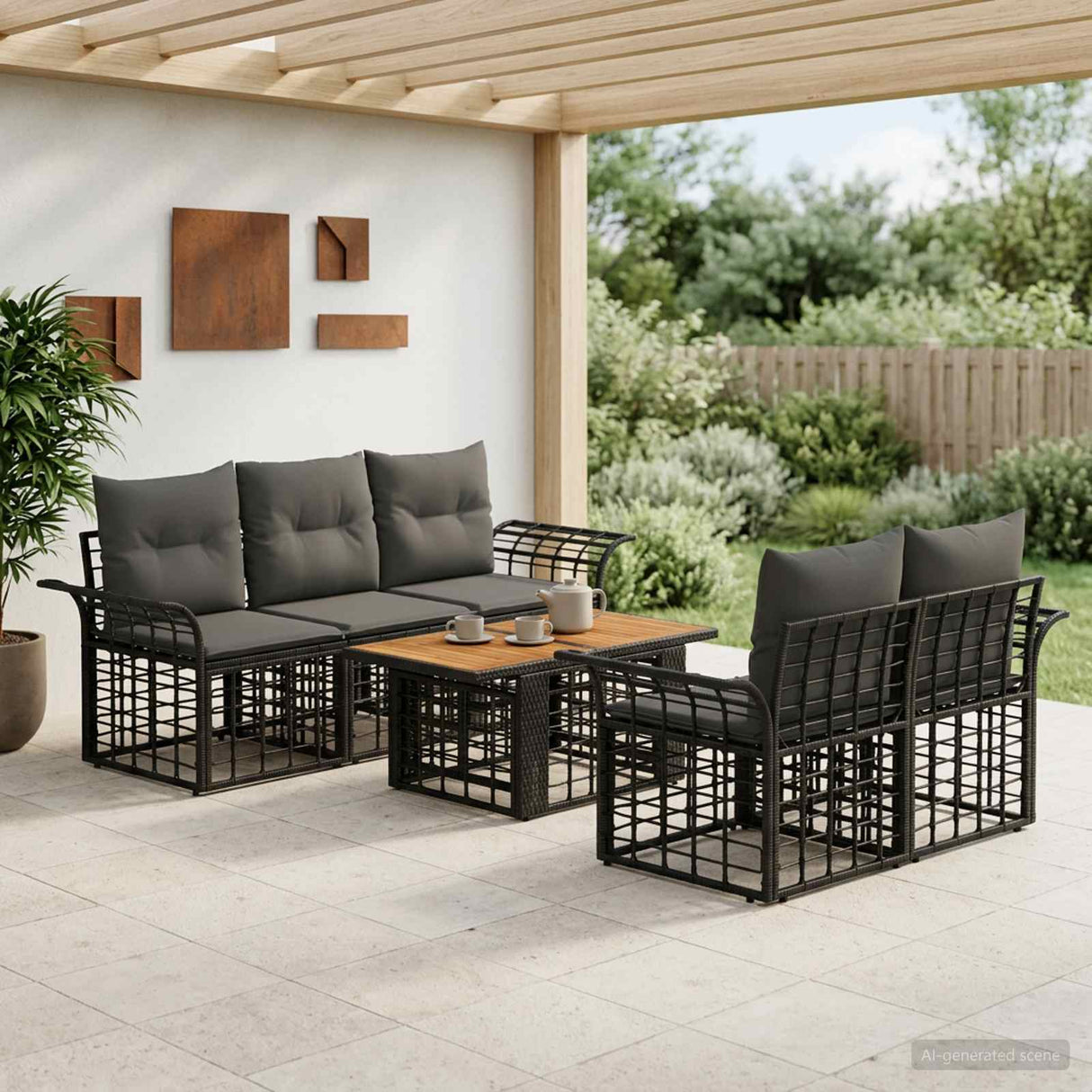 vidaXL Garden Bench Set 6 pcs Black and Dark Grey poly rattan