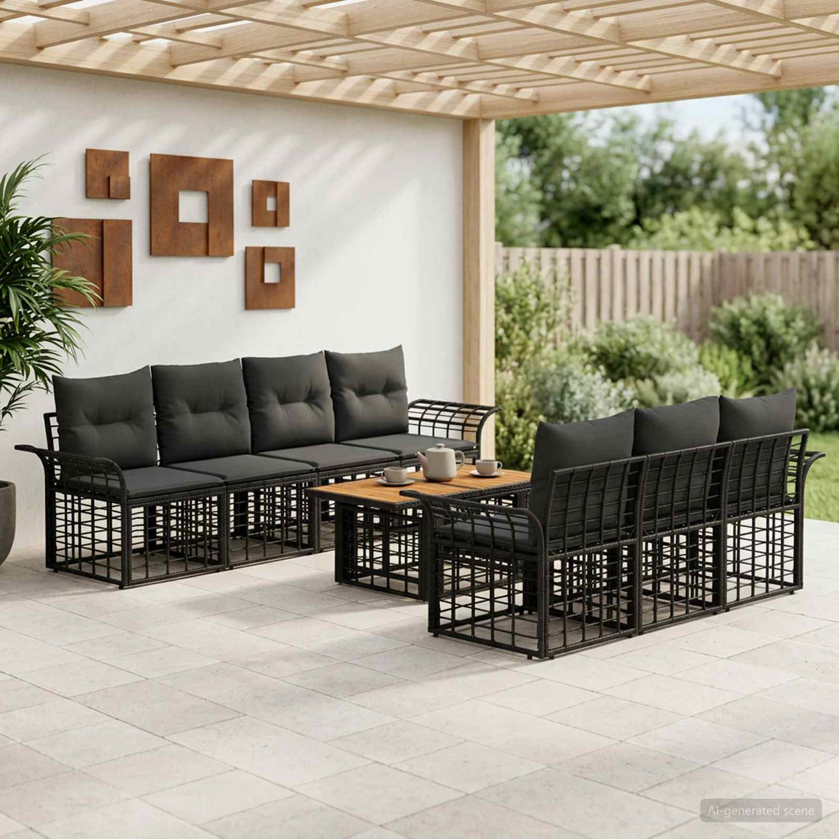 vidaXL Tuinbank Set 8 st Zwart en Donkergrijs poly rattan