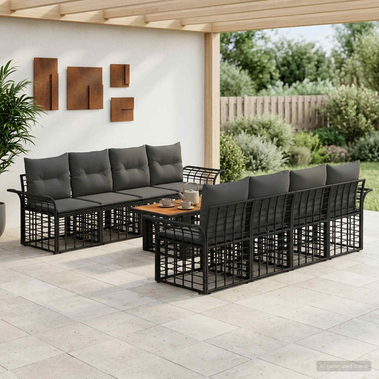 vidaXL Tuinbank Set 9 st Zwart en Donkergrijs poly rattan