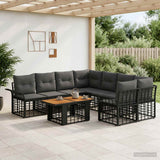 vidaXL Tuinbank Set 9 st Zwart en Donkergrijs poly rattan