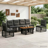 vidaXL Tuinbank Set 7 st Zwart en Donkergrijs poly rattan