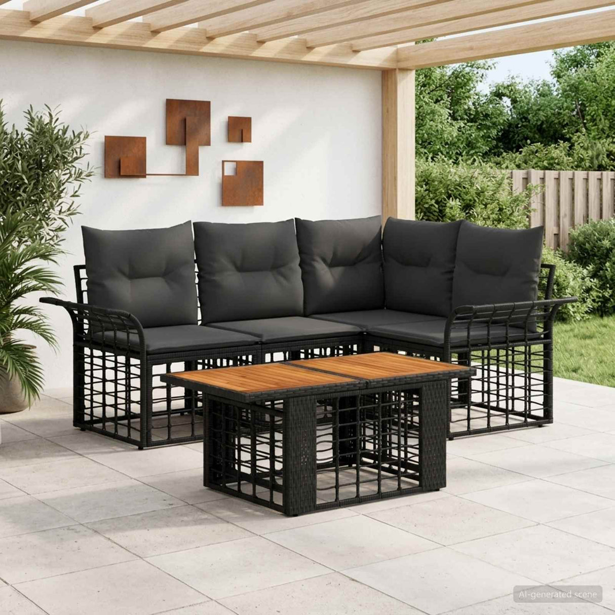vidaXL Tuinbank Set 5 st Zwart en Donkergrijs poly rattan