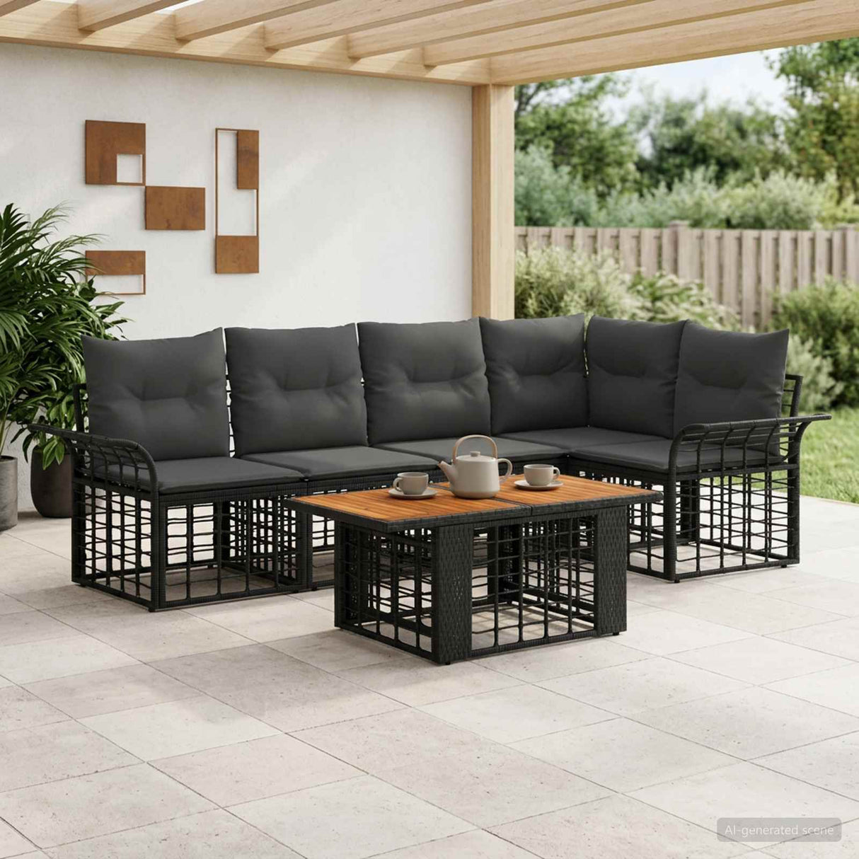 vidaXL Tuinbank Set 6 st Zwart en Donkergrijs poly rattan