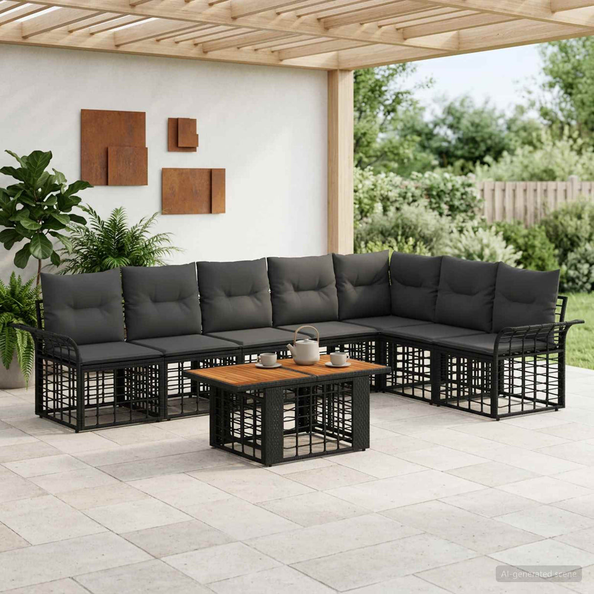 vidaXL Tuinbank Set 8 st Zwart en Donkergrijs poly rattan