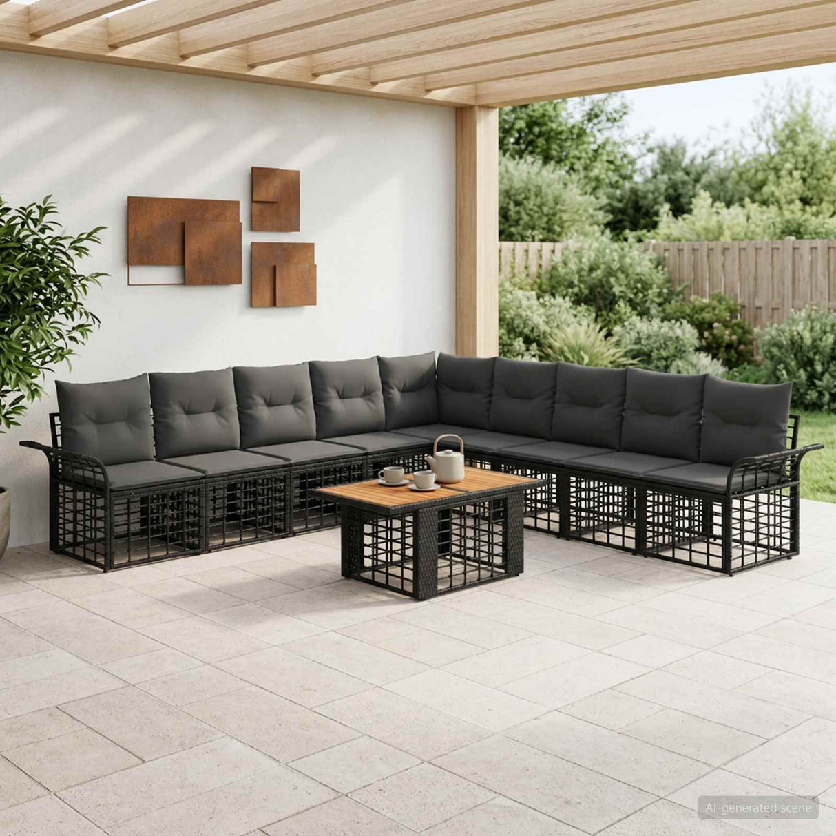vidaXL Tuinbank Set 10 st Zwart en Donkergrijs poly rattan