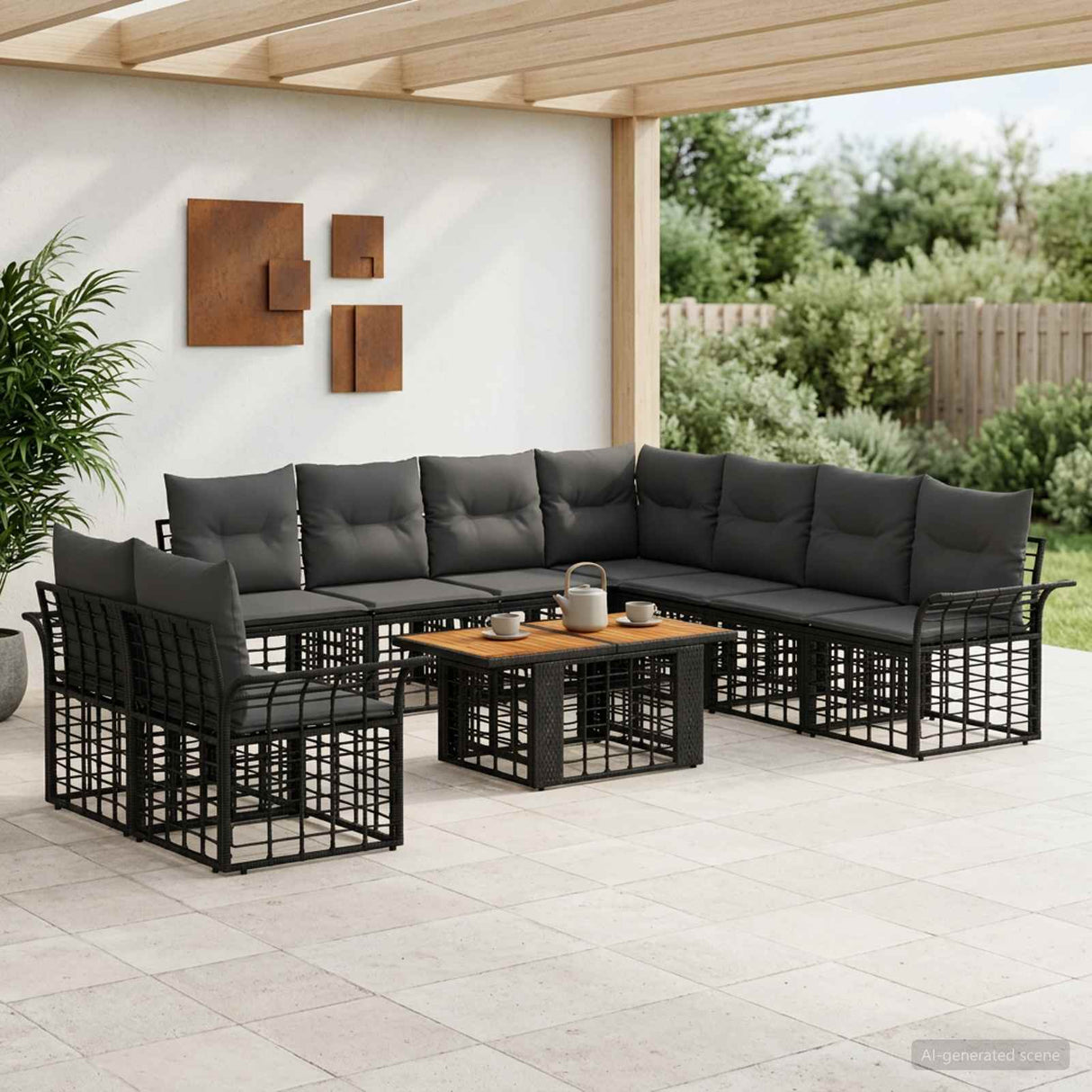vidaXL Tuinbank Set 10 st Zwart en Donkergrijs poly rattan