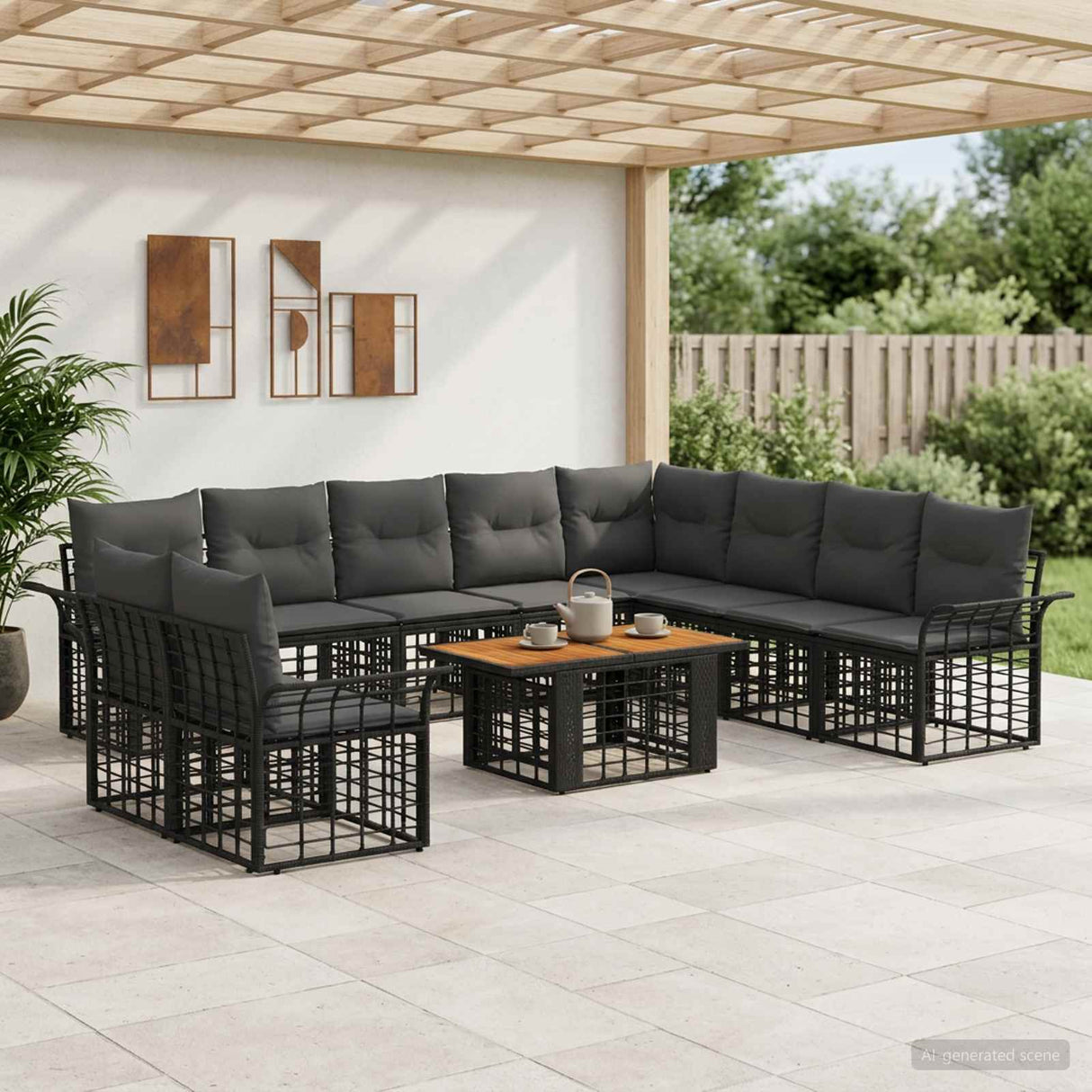 vidaXL Tuinbank Set 11 st Zwart en Donkergrijs poly rattan