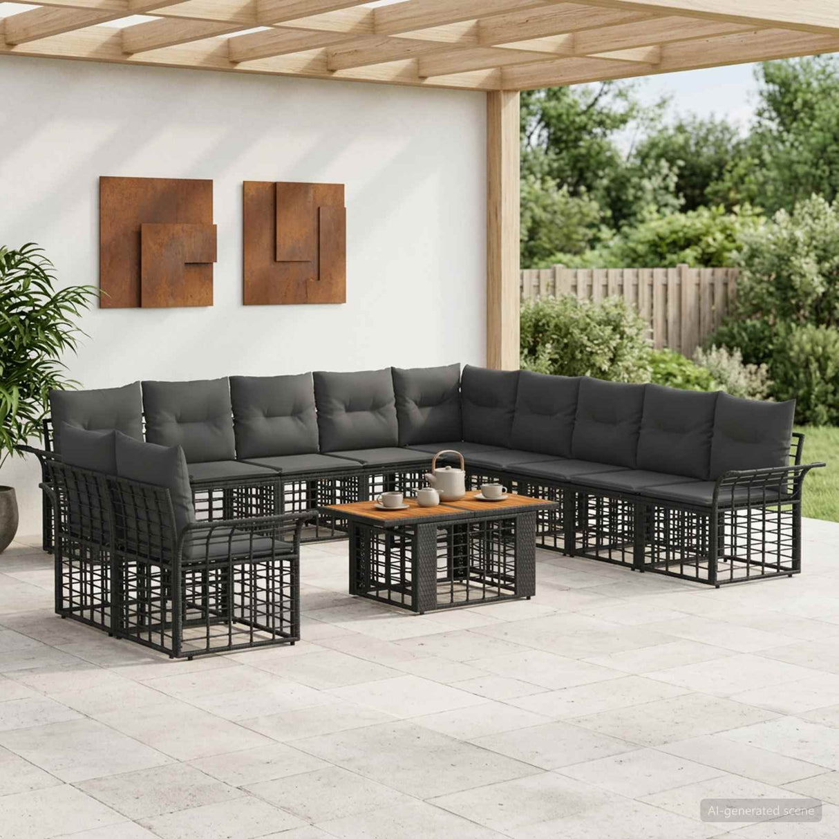 vidaXL Tuinbank Set 12 st Zwart en Donkergrijs poly rattan