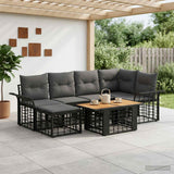 vidaXL Tuinbank Set 7 st Zwart en Donkergrijs poly rattan