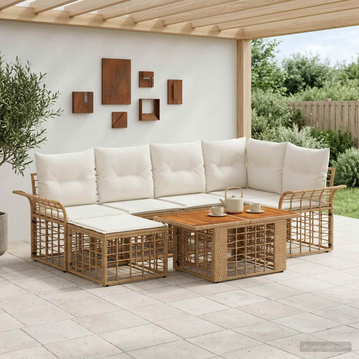 vidaXL Tuinbank Set 7 st Zwart en Donkergrijs poly rattan
