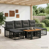 vidaXL Tuinbank Set 7 st Zwart en Donkergrijs poly rattan