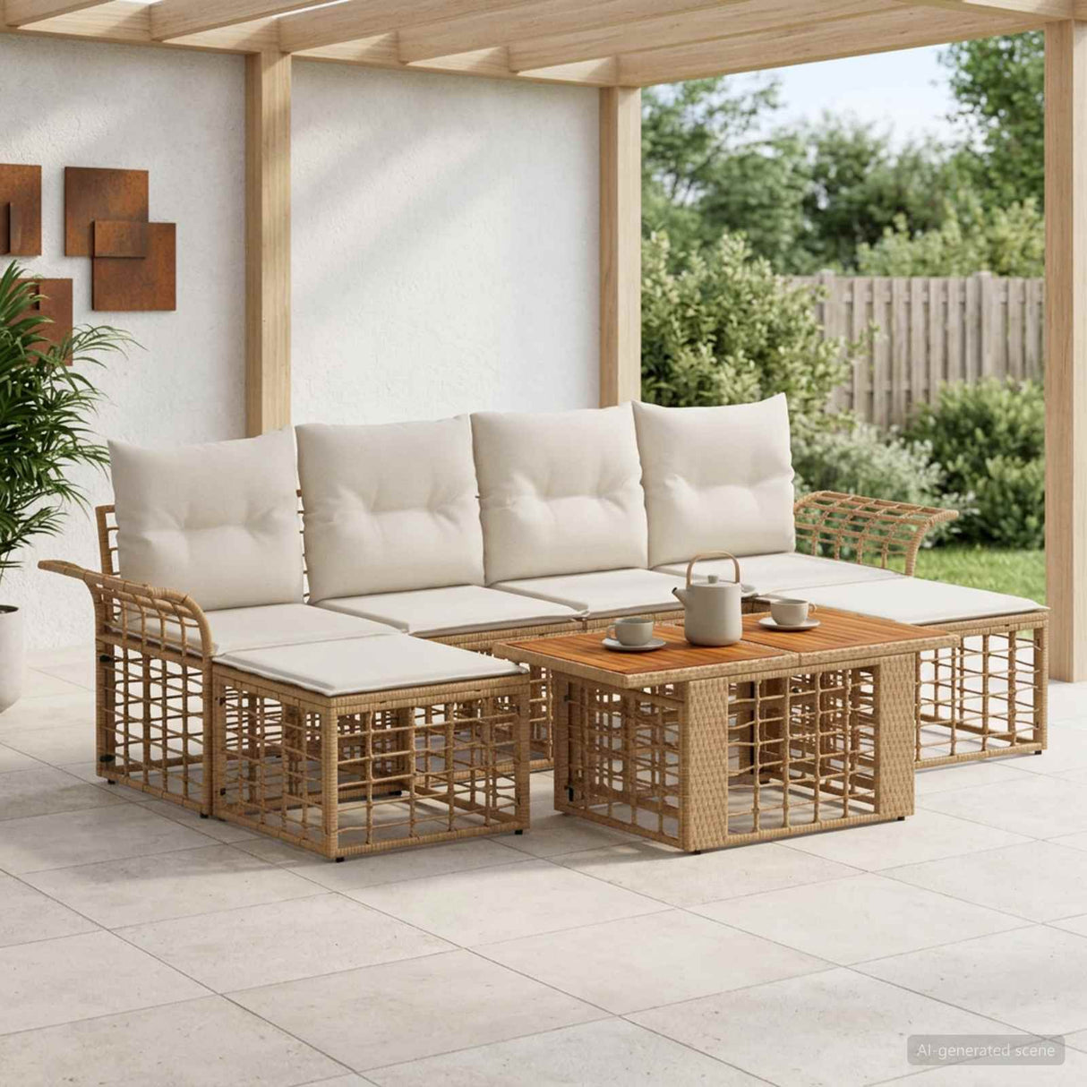 vidaXL Tuinbank Set 7 st Zwart en Donkergrijs poly rattan