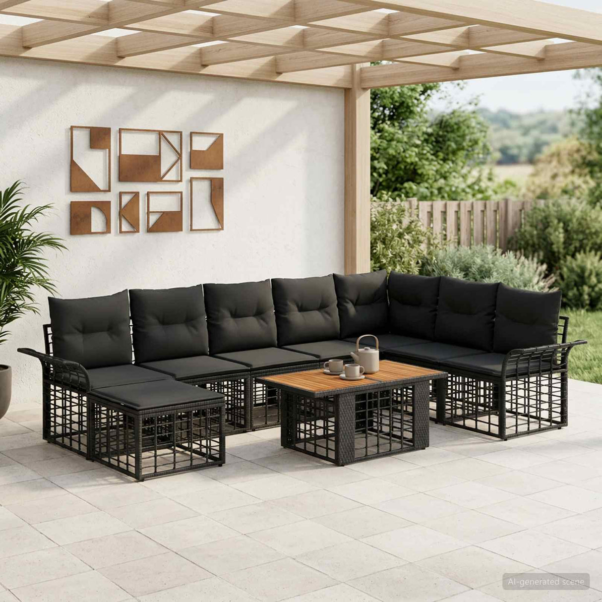 vidaXL Tuinbank Set 9 st Zwart en Donkergrijs poly rattan