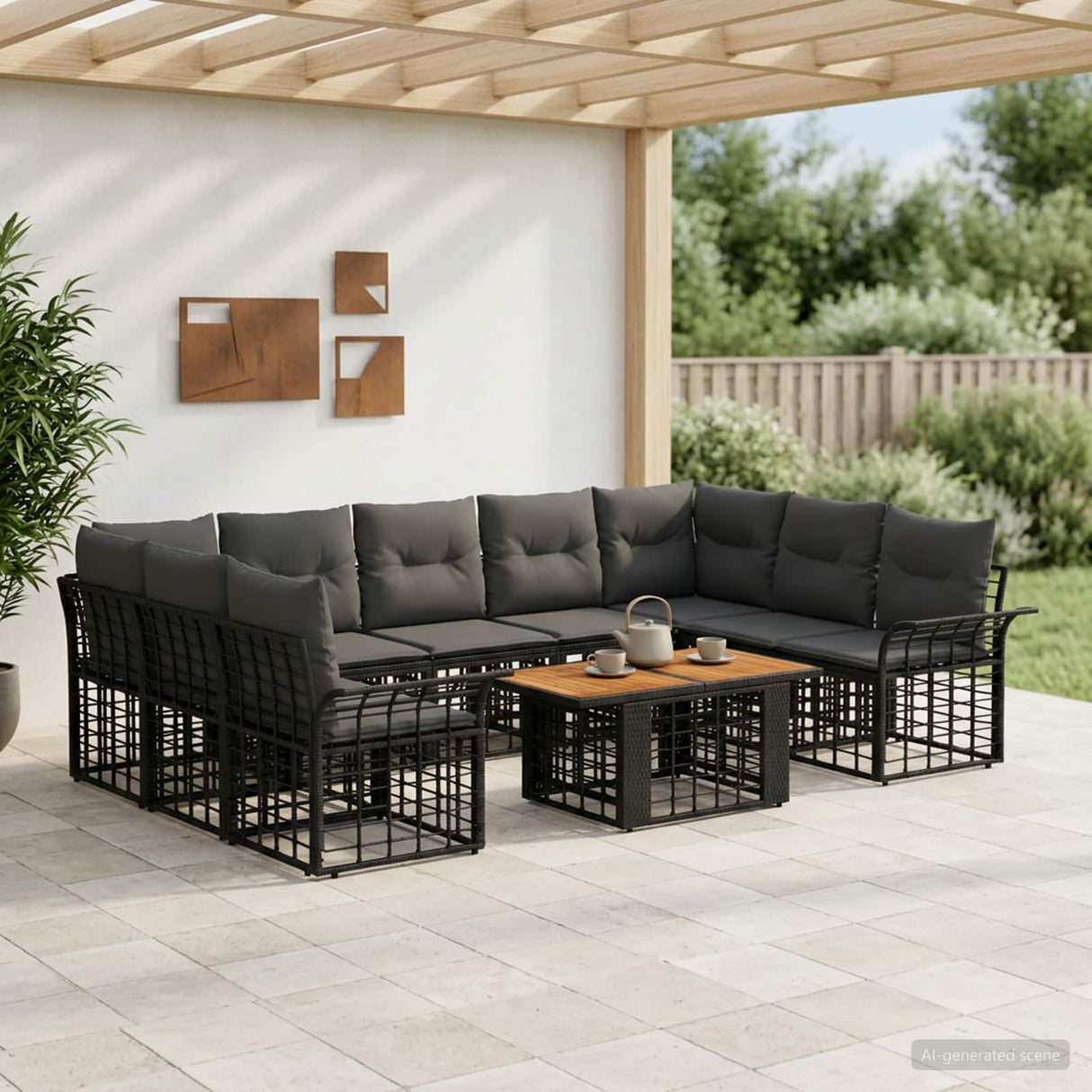 vidaXL Tuinbank Set 10 st Zwart en Donkergrijs poly rattan