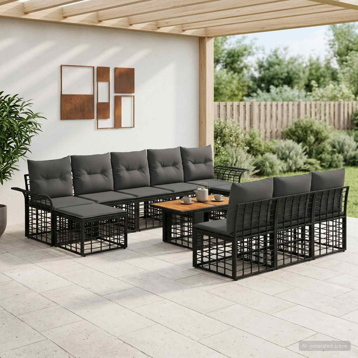 vidaXL Tuinbank Set 11 st Zwart en Donkergrijs poly rattan
